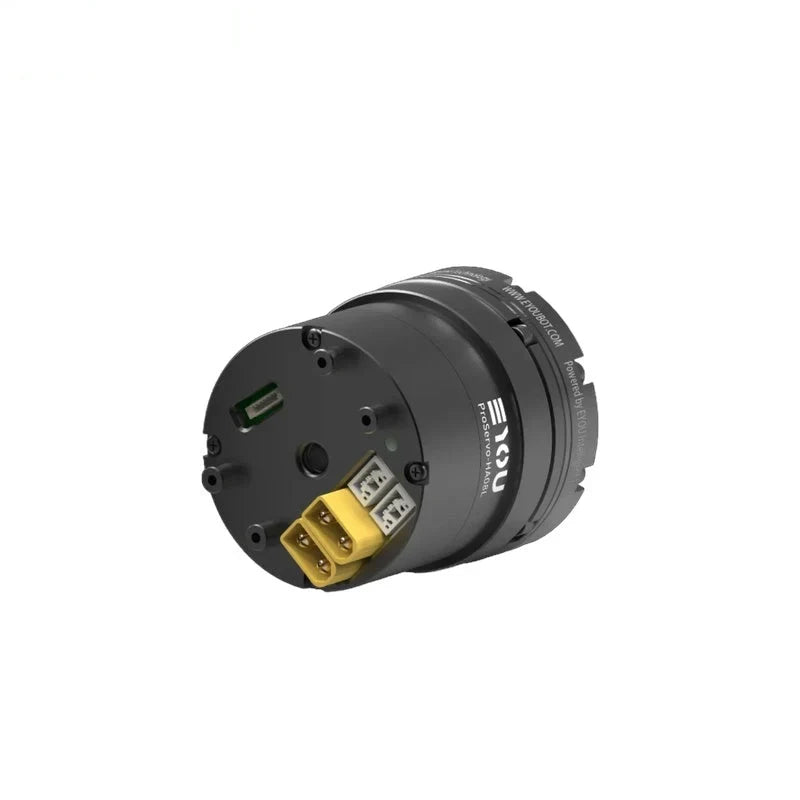 Black EYOU motor viewed from the rear, showing yellow and white connectors, mounting holes, and ProServo-HA08L marking