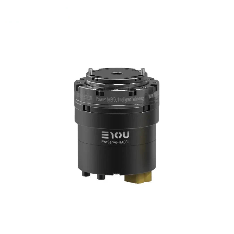 Black EYOU motor shown upright with a circular mounting plate, lower terminals, and ProServo-HA08L marking