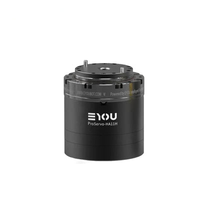 Black EYOU ProServo-HA11H motor shown upright with a circular top mounting plate and locator pins.