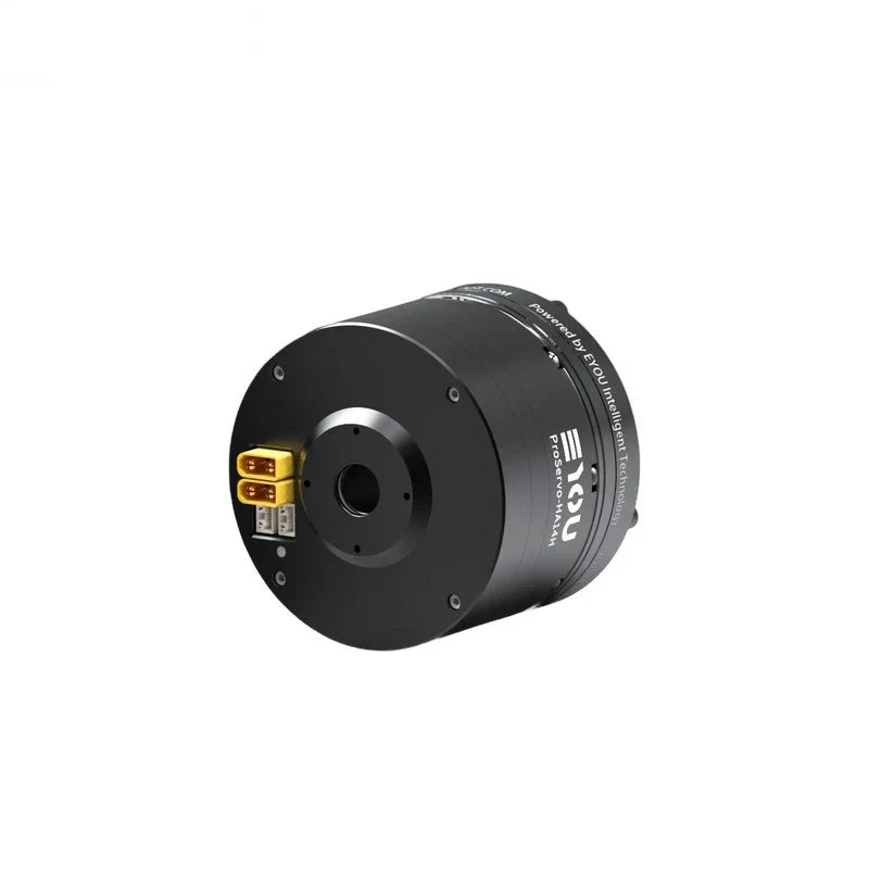 Black EYOU ProServo-HA14H motor shown on its side with central shaft opening and two gold-colored connectors.