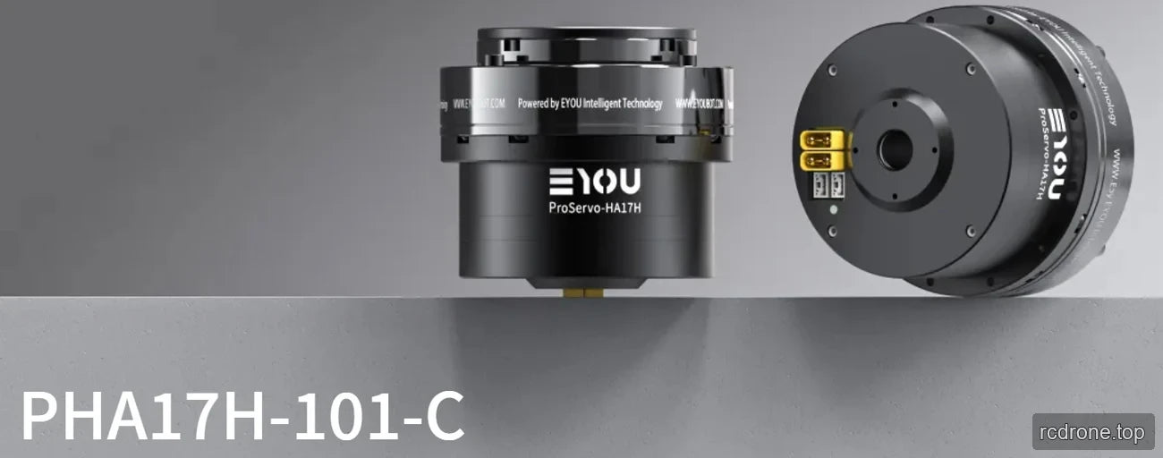 EYOU PHA17H-101-C robot joint motor, front and connector-end views