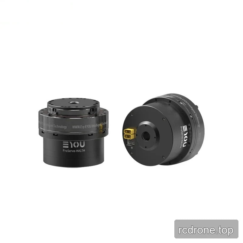 Two EYOU ProServo-HA17H motor views showing the top mounting face and rear connector end side by side.