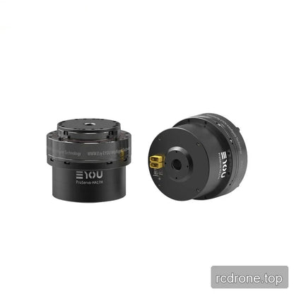 Two EYOU ProServo-HA17H motor views showing the top mounting face and rear connector end side by side.