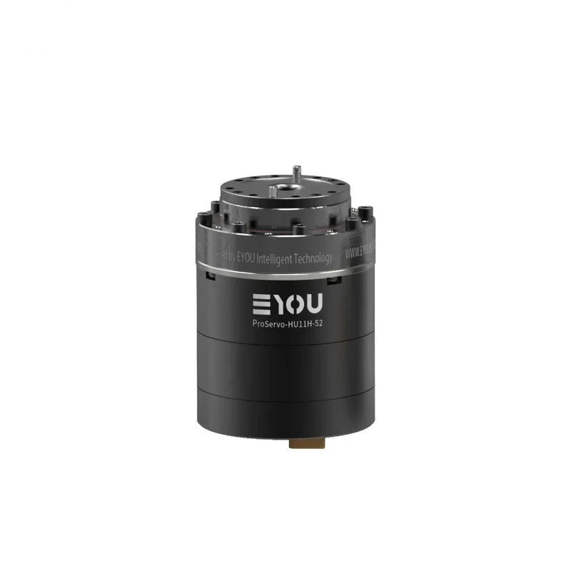 Black EYOU ProServo-HU11H-52 motor shown upright, with a top mounting plate and centered output shaft.