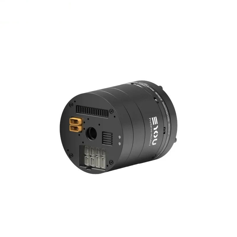 Black EYOU ProServo-HU14H-F motor shown from the rear, with two gold-colored ports and a bank of rectangular connectors.