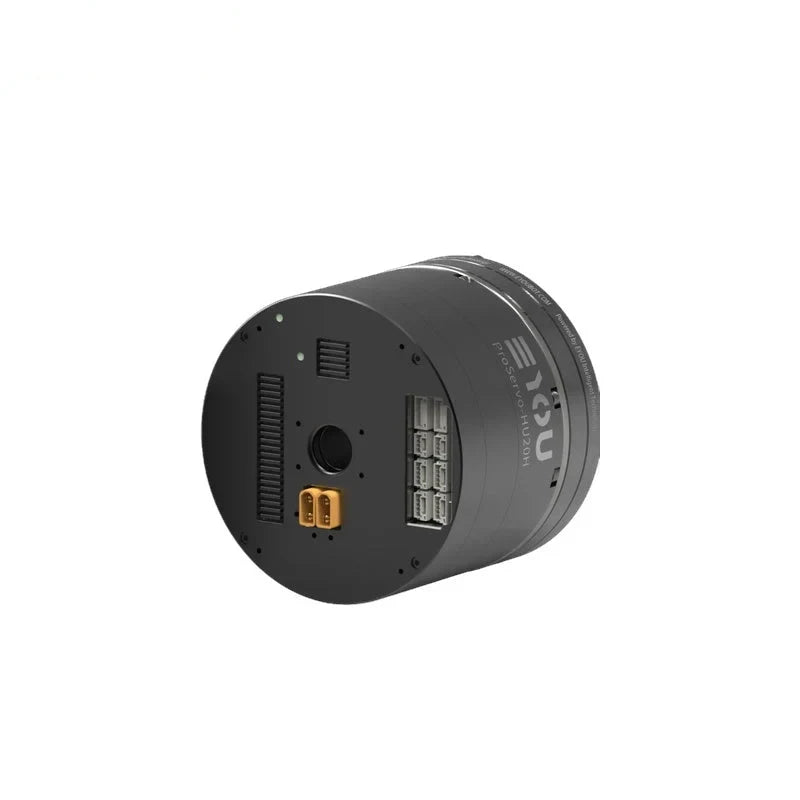 Black EYOU ProServo-HU20H motor shown from the rear, with circular end plate, vents, ports, and connector blocks.