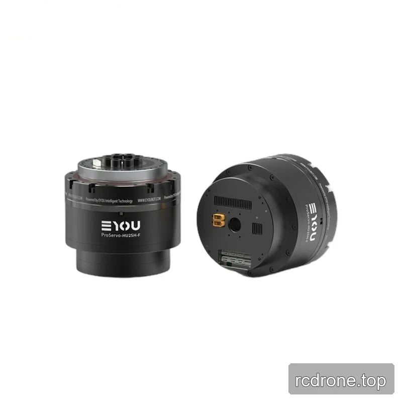Paired product view of the black EYOU ProServo-HU25H-F motor, showing the mounting end beside the rear connector panel.