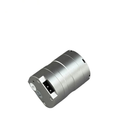 Silver EYOU PP08 motor shown at an angle, highlighting the rear circular end plate and recessed electrical connector.
