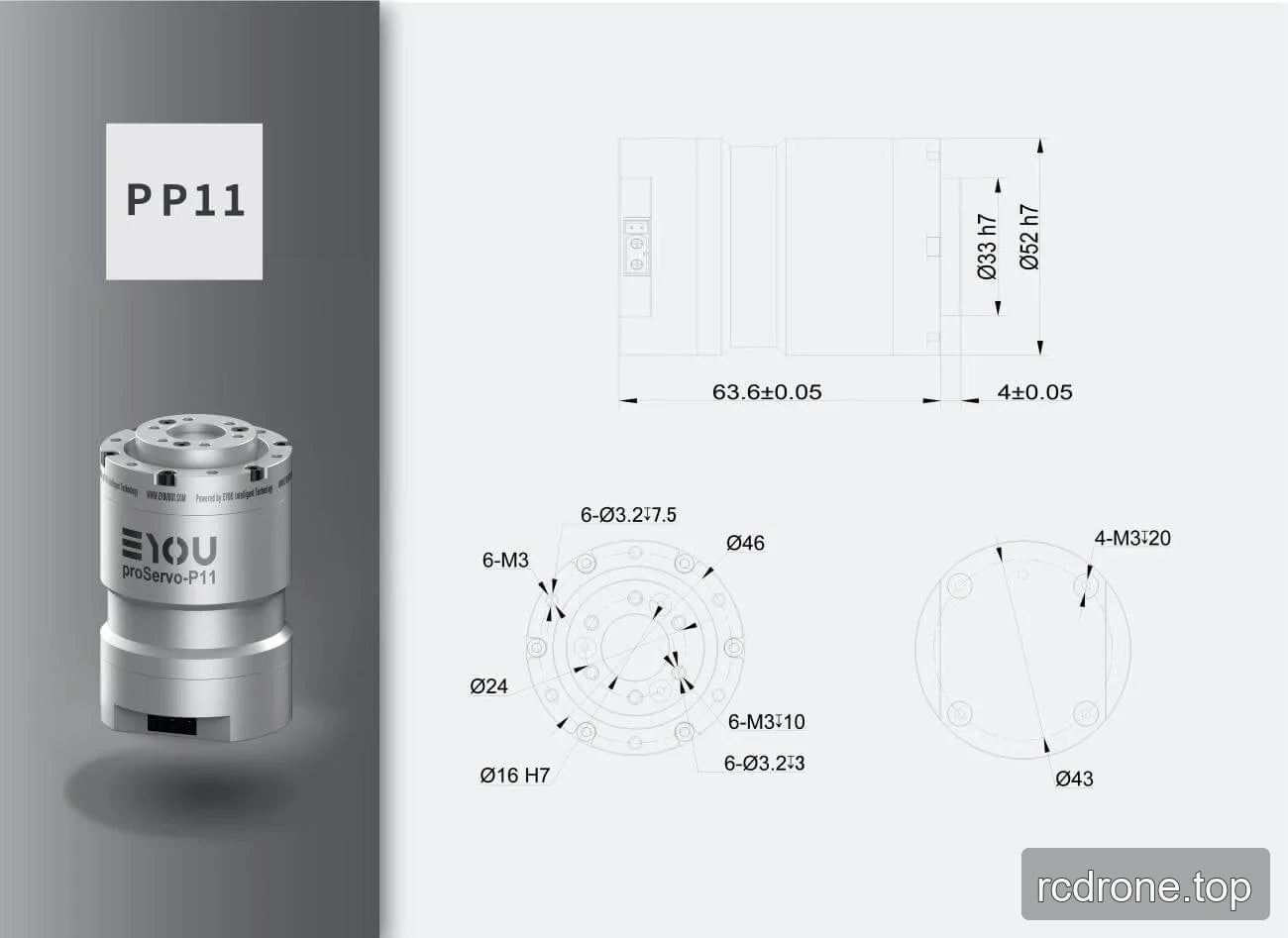 PP11-36 installation drawing with dimensions and mounting specifications