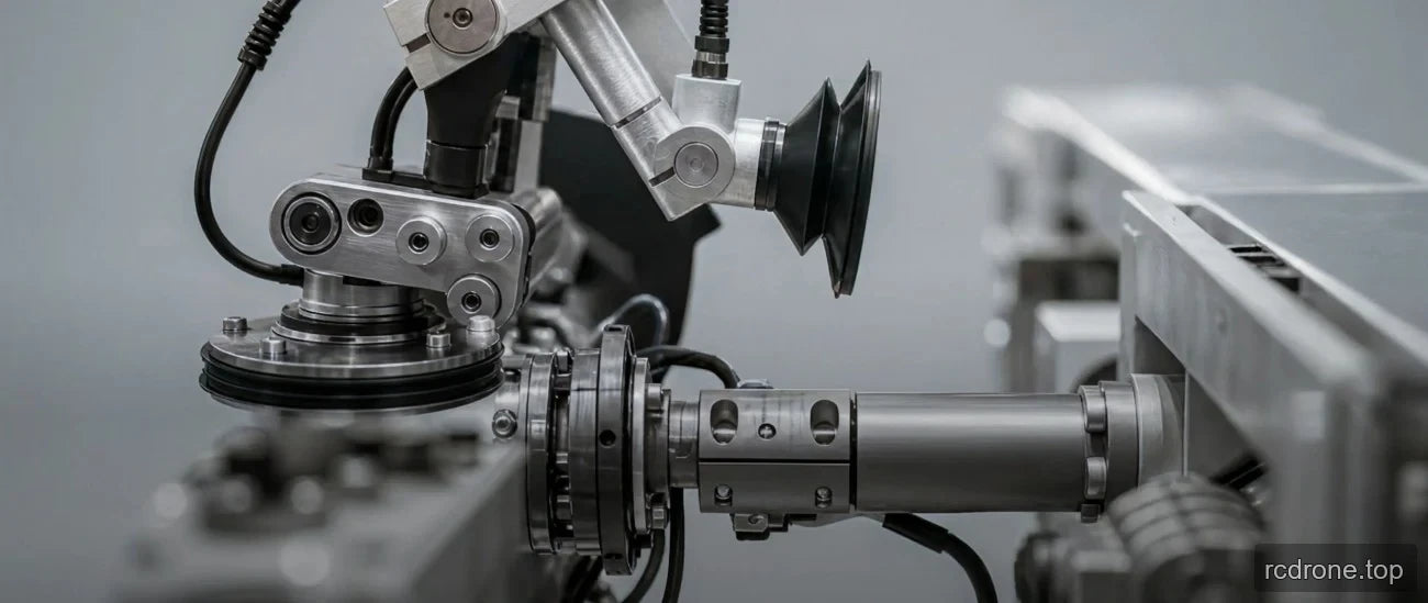 Industrial robotic machinery with suction-cup end effector illustration