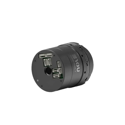 Black EYOU Robot-HU14L-F motor shown on its side with the connector-filled rear end facing forward.