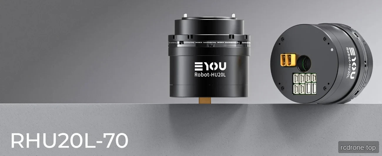 EYOU RHU20L-70 robot joint actuator side and connector-end view