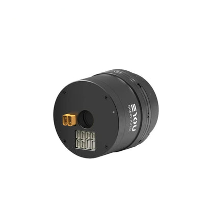 Black EYOU Robot-HU25L motor shown on its side with a circular end plate, two gold connectors, and rectangular ports.