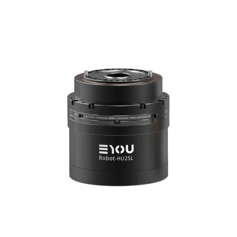 Black EYOU Robot-HU25L cylindrical motor shown upright with a circular top mounting flange and center opening.