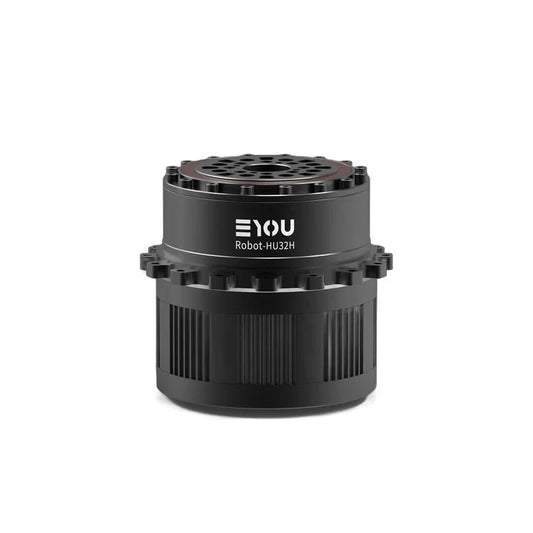 EYOU Robot-HU32H black cylindrical motor shown upright with a perforated top plate and ribbed lower housing.