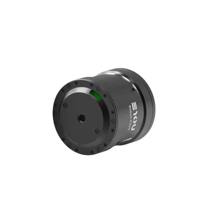 Black EYOU Robot-P50H motor shown at an angle with its circular end plate, central opening, and green detail.