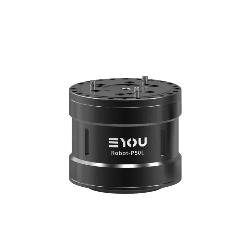 Black EYOU Robot-P50L motor shown upright, with a circular top mounting plate and locating pins.