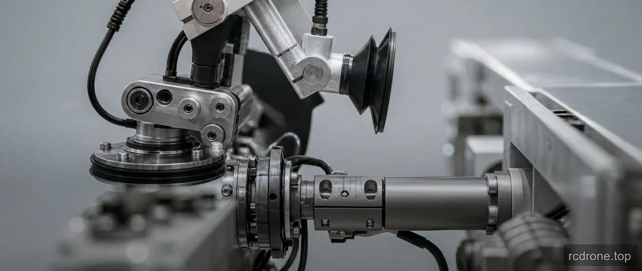 Industrial robotic mechanism at a production workstation