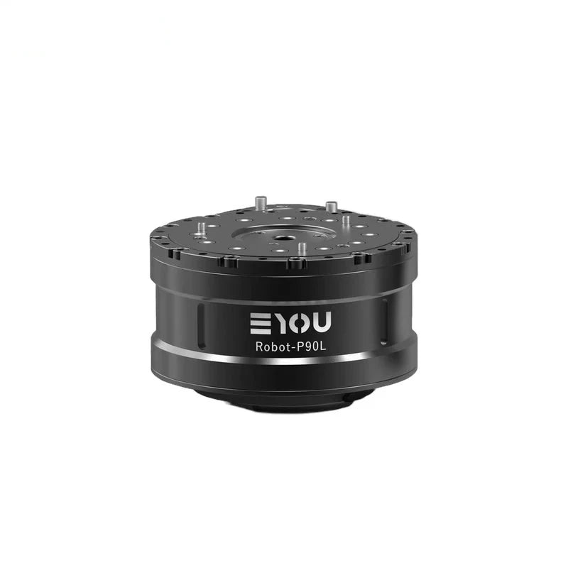 Black EYOU Robot-P90L motor shown upright with a circular top mounting plate and several locating pins.