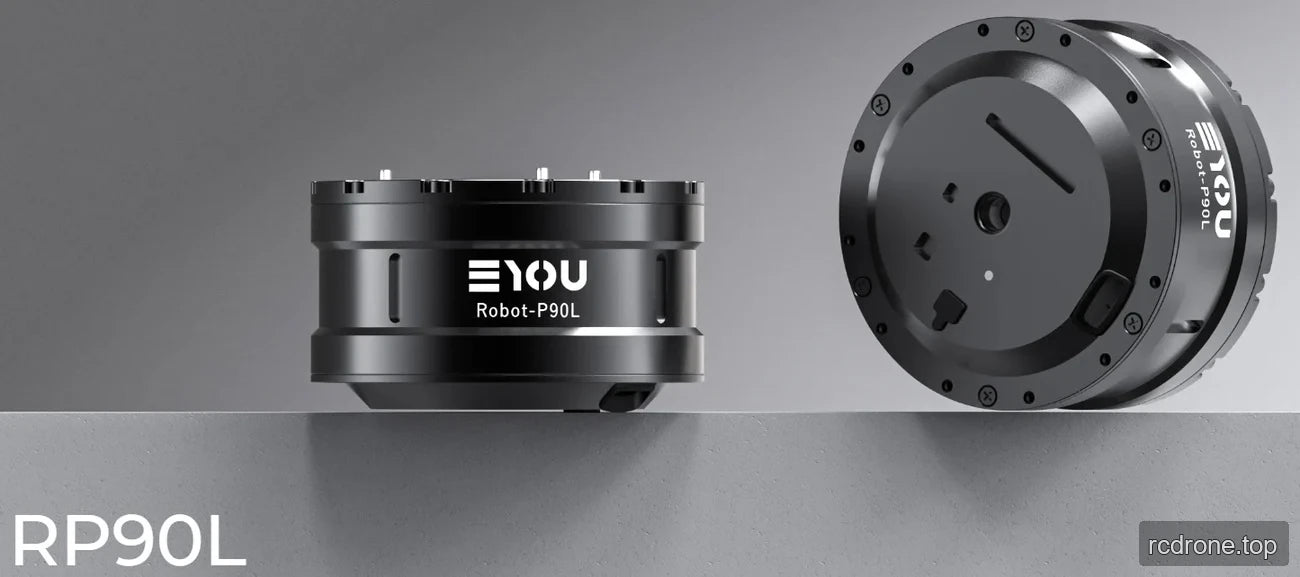 EYOU Robot-P90L robot joint module with side and mounting-face views