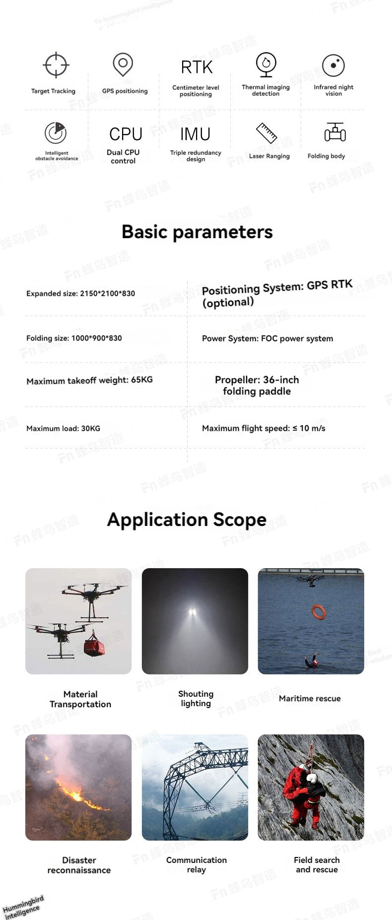RCDrone R630 Delivery Drone - 30KG Payload GPS RTK Cargo Drone For Rescue, Surveying and Mapping Support Customization Industrial Drone 3 RCDrone, GPS positioning detection vision CPU IMU Intelligent Dual CPU Triple redundancy Laser Ranging Folding