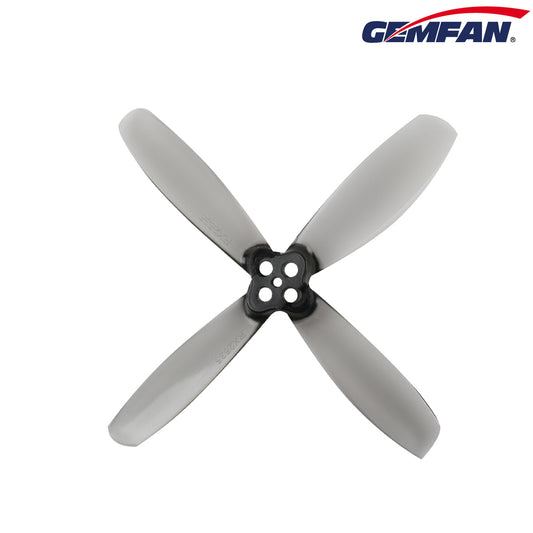 Gemfan Improved RotorX 2535 four-blade drone propeller, gray, top view with 4-hole hub