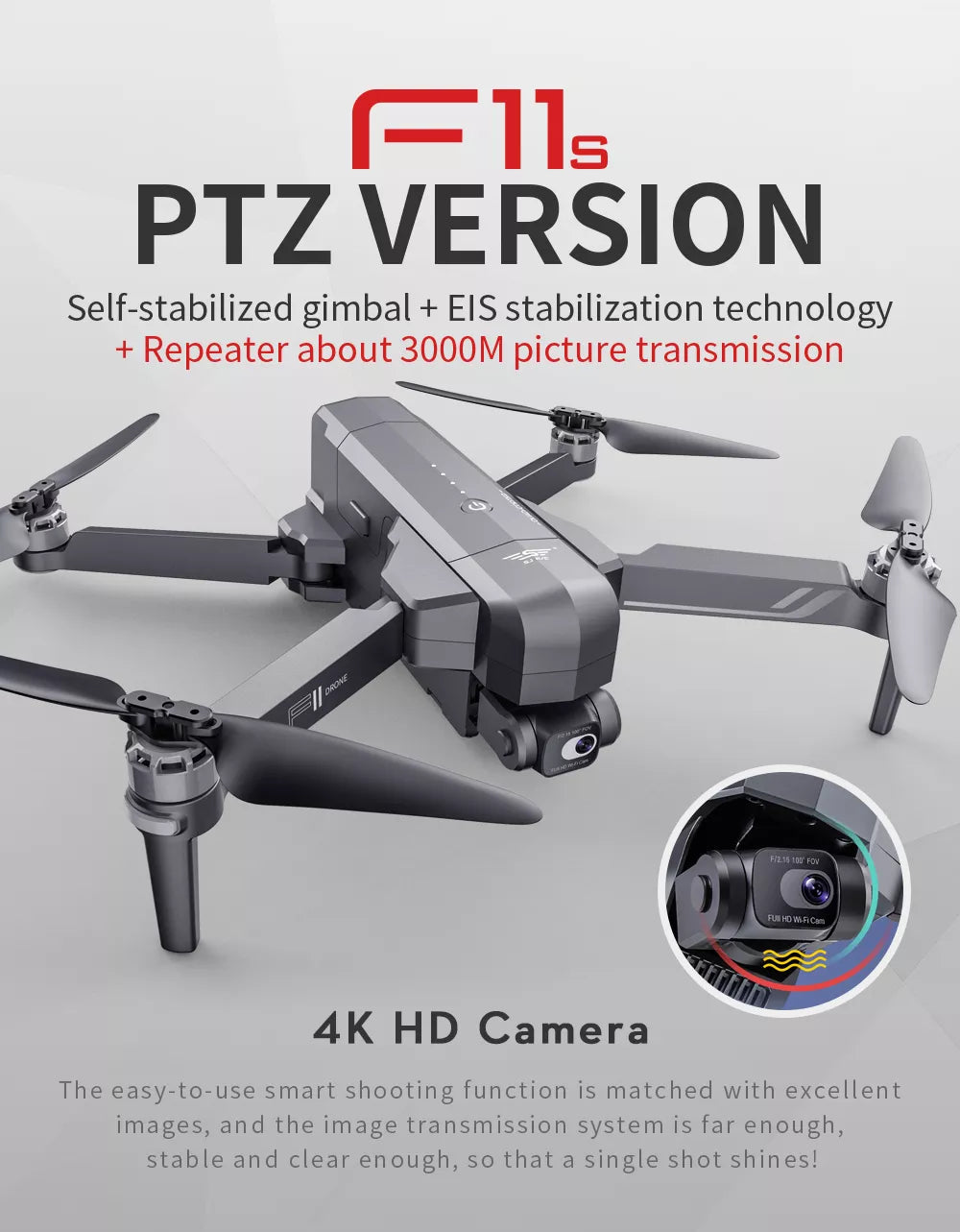 SJRC F11S 4K HD PRO Drone With Two-Axis Gimbal 3KM PTZ Version True 4K HD Camera GPS 5G WIFI FPV Brushless Professional Camera Drone 14 SJRC F11S 4K HD PRO Drone, 4K HD Camera The easy-to-use smart shooting function is matched with excellent images