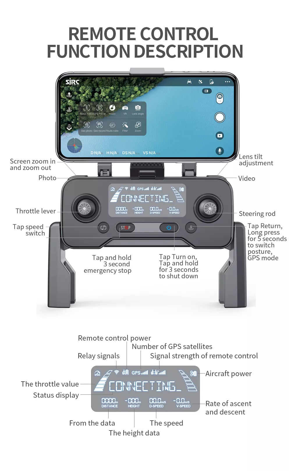 SJRC F11S 4K HD PRO Drone With Two-Axis Gimbal 3KM PTZ Version True 4K HD Camera GPS 5G WIFI FPV Brushless Professional Camera Drone 37 SJRC F11S 4K HD PRO Drone, Remote control power Number of GPS satellites Relay signals Signal strength of remote control 4 GPS