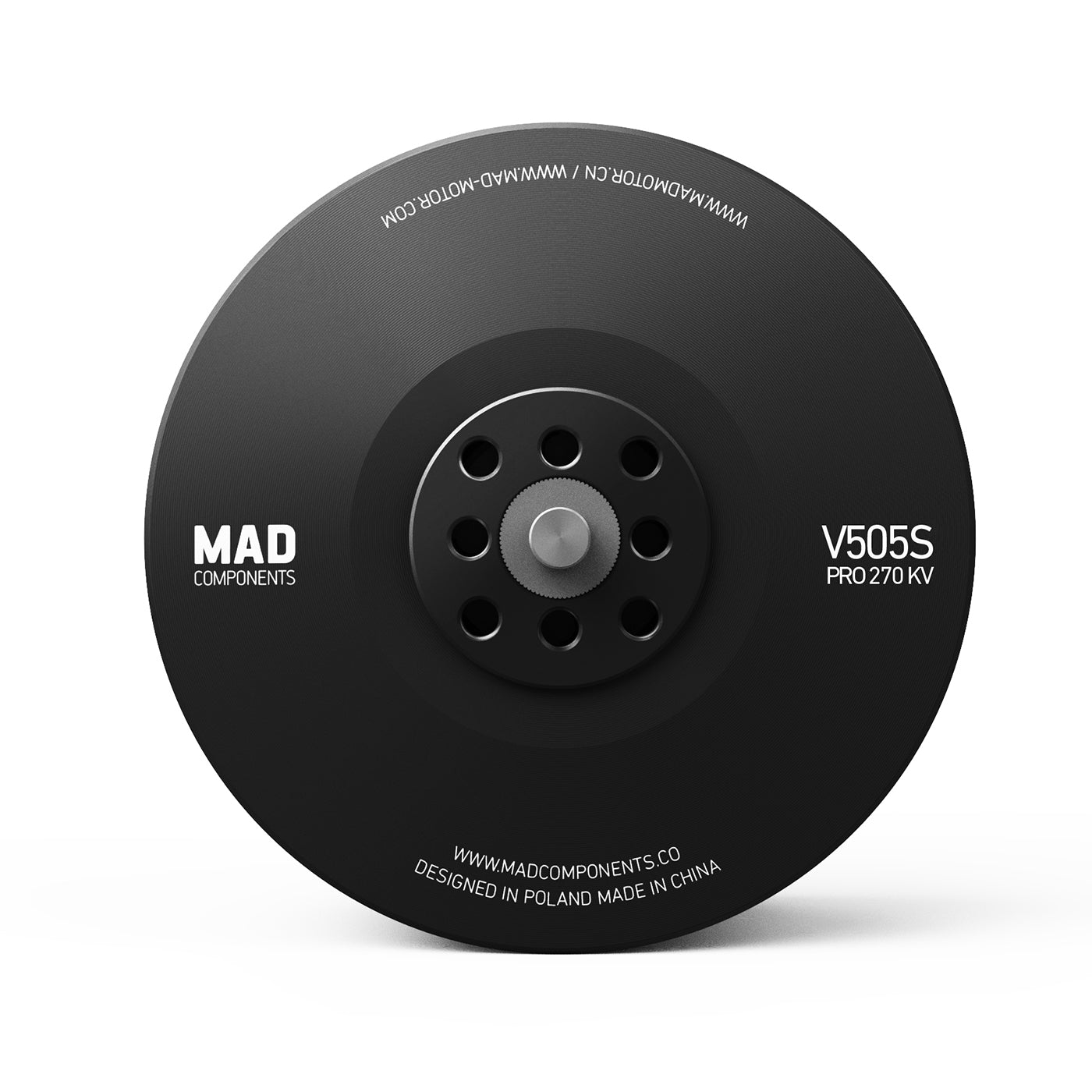 MAD Components V505S Pro 270KV drone motor front view with black circular housing and mounting holes