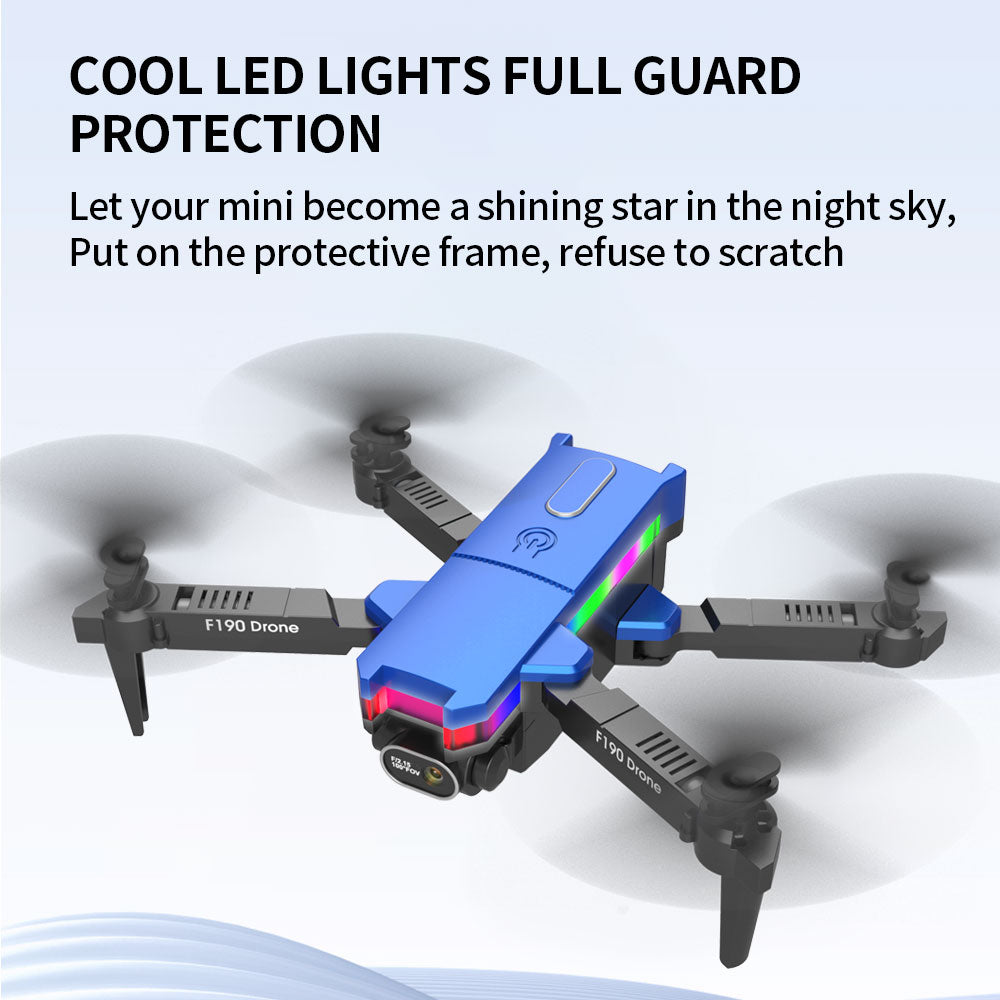 F190 Drone - With 4K Dual Camera F/2.15 100° FOV Led Night Flight Foldable Mini Drone Mini Drone 31 F190 Drone, cool led lights full guard protection let your mini become a shining star
