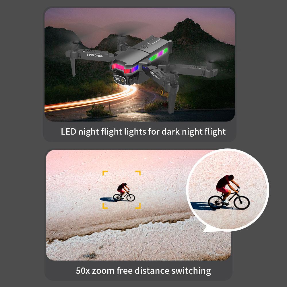 F190 Drone - With 4K Dual Camera F/2.15 100° FOV Led Night Flight Foldable Mini Drone Mini Drone 32 F190 Drone, f19o led night flight lights for dark night flight s