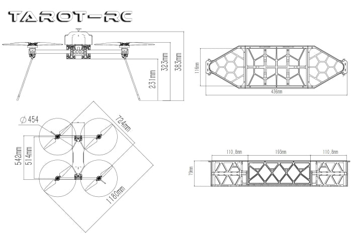 Tarot H720 - 724mm Wheelbase 5.25KG Take-off Weight Long Endurance Industrial Drone