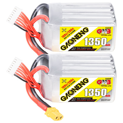 GAONENG GNB 6S 22.2V 1350mAh 100C LiPo battery with XT60 and balance lead, two-pack view