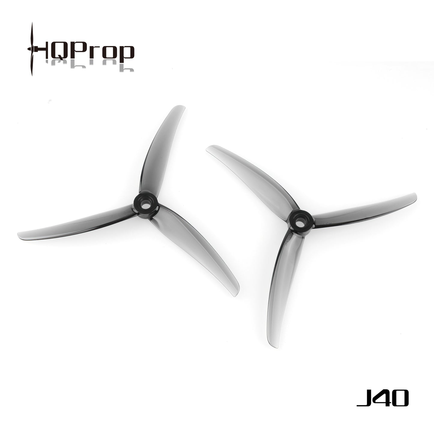 HQProp J40 5.1x4x3 3-blade drone propellers shown as a gray CW/CCW pair on white background
