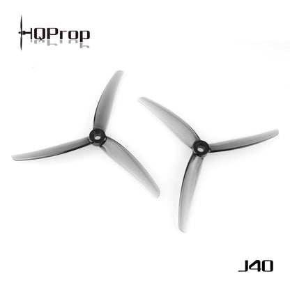 HQProp J40 5.1x4x3 3-blade drone propellers shown as a gray CW/CCW pair on white background