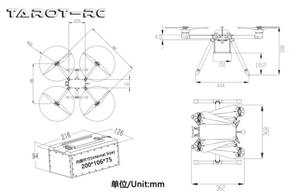 Tarot M860B, Industrial drone with 4-axis control, 3kg payload capacity, and a 860mm wheelbase.