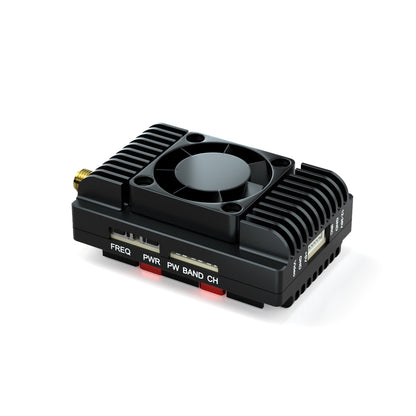 BrotherHobby Avenger FPV VTX video transmitter with cooling fan, heatsink housing, SMA antenna port and FREQ/PWR buttons