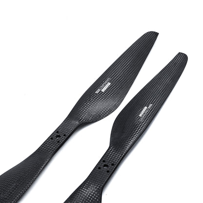 Matte carbon fiber CCW propeller with woven finish and multiple mounting holes, MAD FLUXER Pro 27x8.1