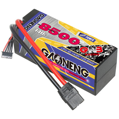 GNB 4S 14.8V 8500mAh 140C hard case LiPo battery with XT90 plug and balance lead