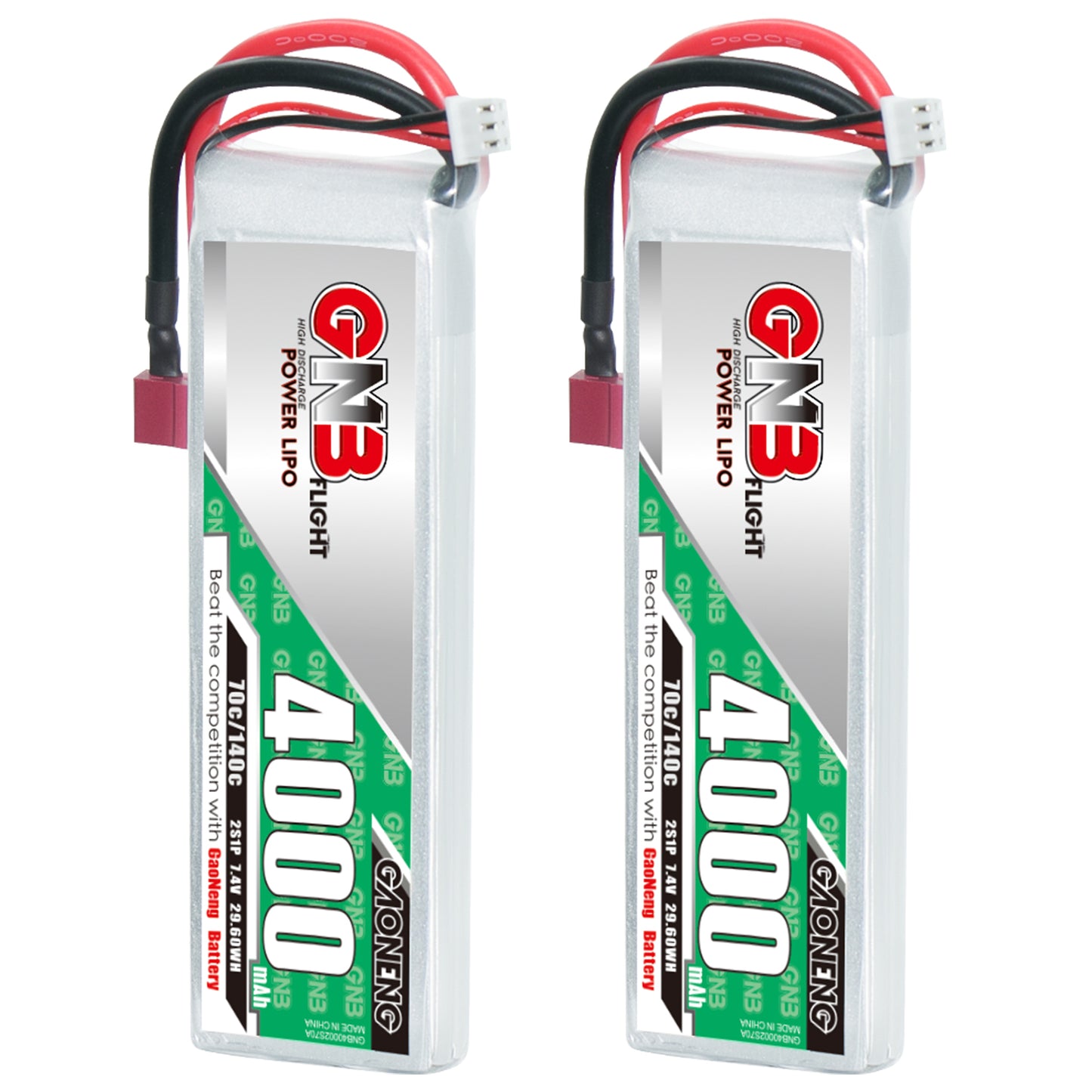 Dual pack display of GAONENG GNB 2S 7.4V 4000mAh 70C LiPo Battery front view