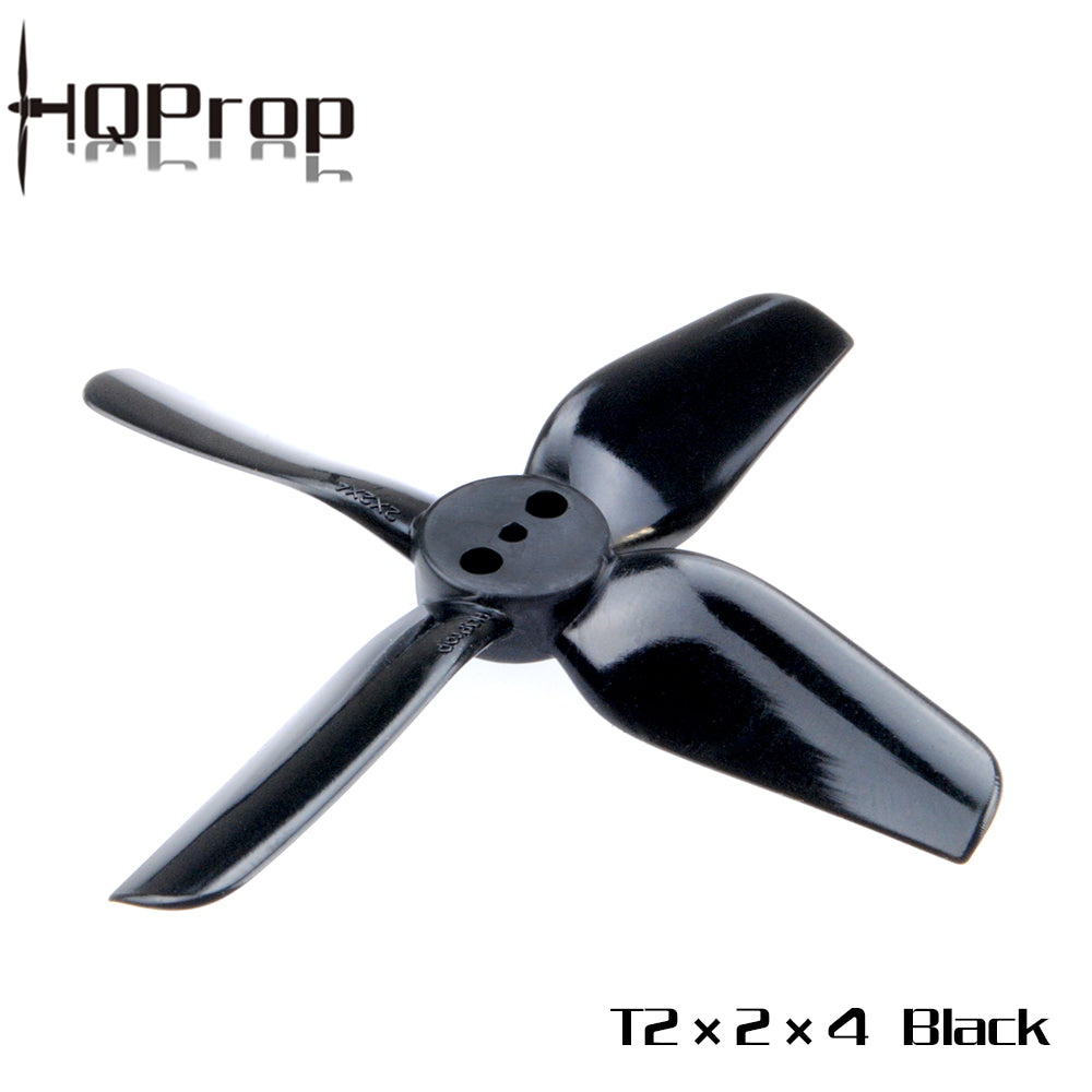 HQ Durable Prop T2X2X4 2-inch 4-blade propeller in black, angled close-up showing hub