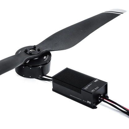 Drone brushless motor with carbon propeller and finned external ESC module with power leads
