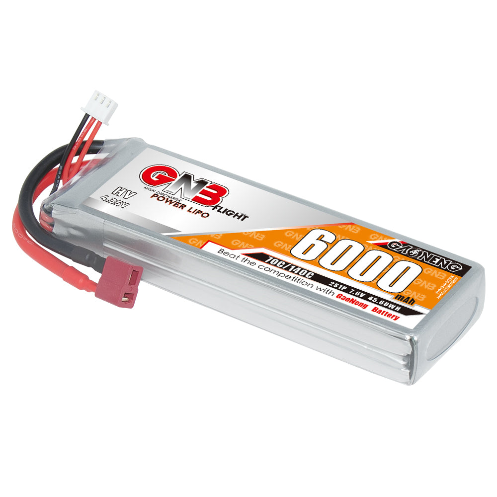 GAONENG GNB HV 2S 7.6V 6000mAh 70C LiPo Battery with T-plug and balance lead