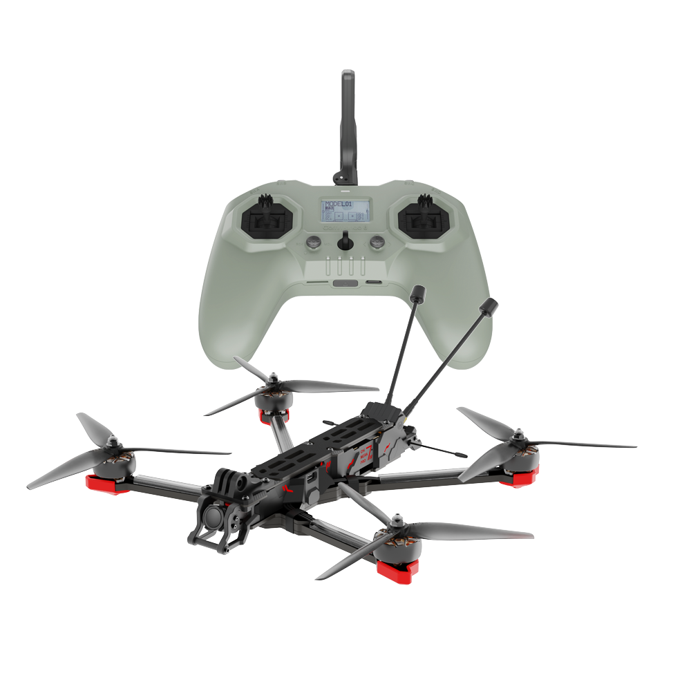 iFlight Chimera7 Pro V2 FPV quadcopter with front camera mount and Commando 8-style radio controller