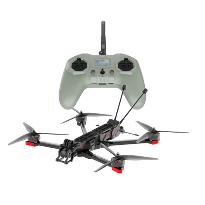 iFlight Chimera7 Pro V2 FPV quadcopter with front camera mount and Commando 8-style radio controller