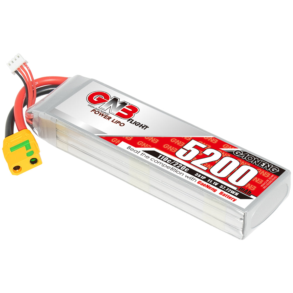 GAONENG GNB 3S 11.1V 5200mAh 110C LiPo battery pack with XT90S plug and balance lead