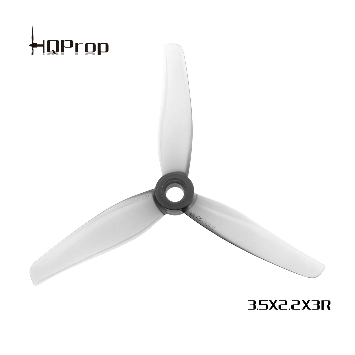 HQProp 3.5x2.2x3R tri-blade propeller, grey translucent blades with 5mm mounting hole