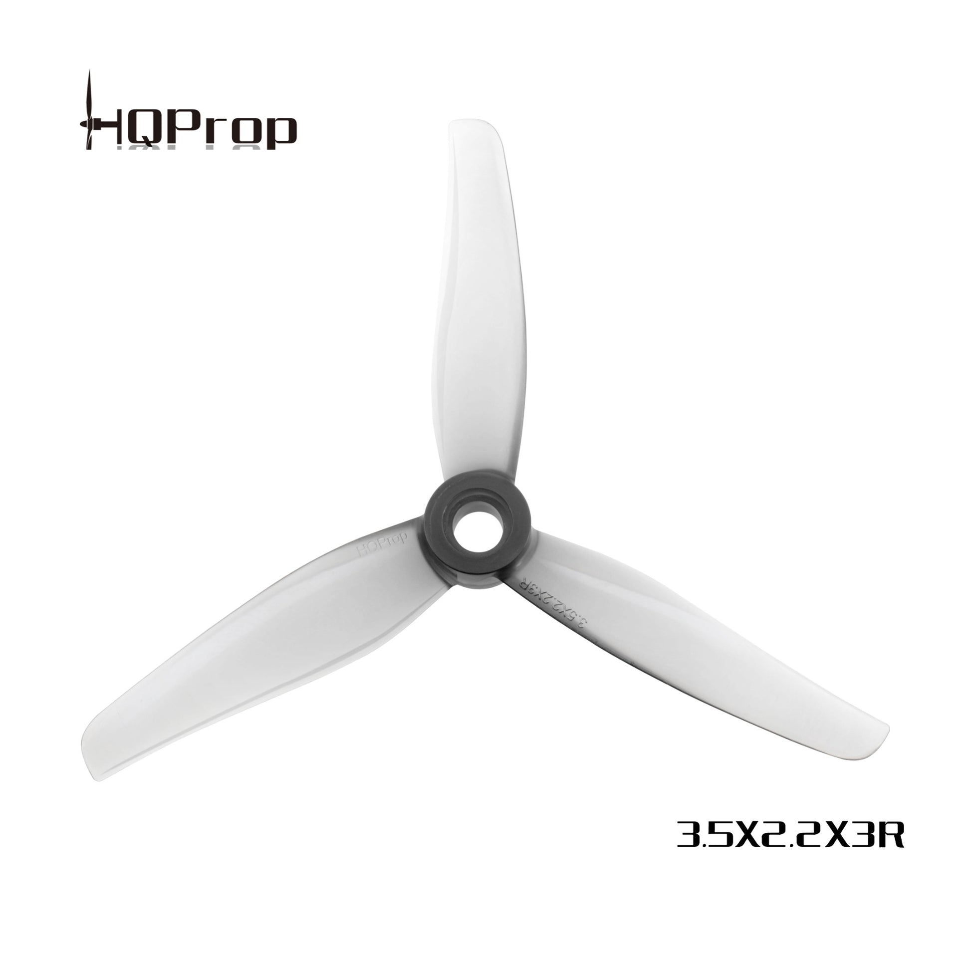 HQProp 3.5x2.2x3R tri-blade propeller, grey translucent blades with 5mm mounting hole