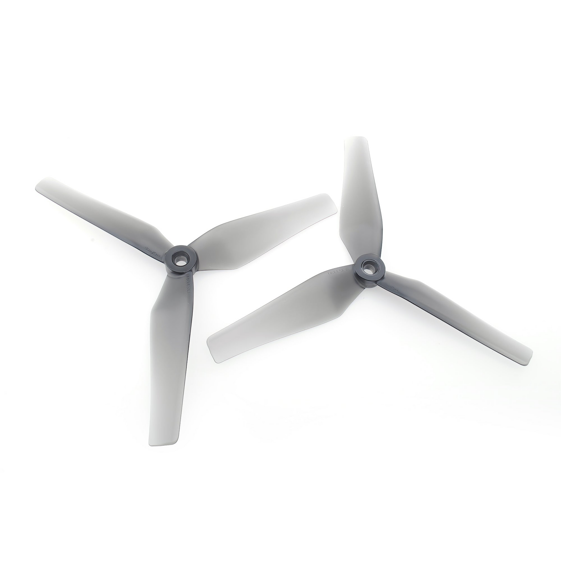 HQProp D6X4.5X3 grey 6in 3-blade cinewhoop propellers, top view of two props