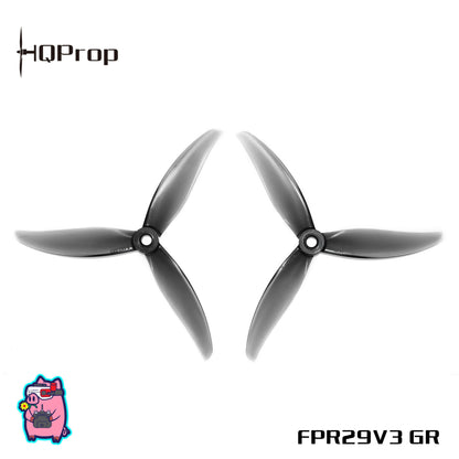 HQProp FPR29V3 GR gray 3-blade propellers, two-piece set on white background
